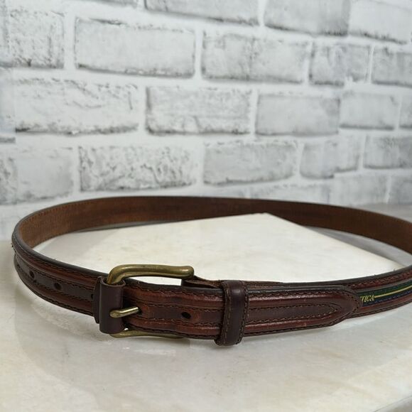 Vintage Genuine Leather Nautical Belt Y2K 90’s, Brown, Striped 40” - Picture 2 of 5